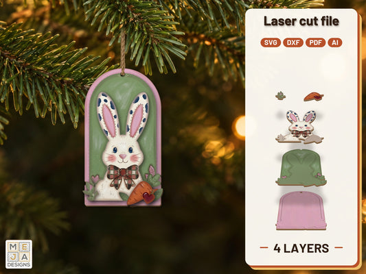 Easter Bunny Gift Tag laser cut file: the finished layered piece, hand painted