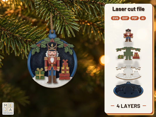 Nutcracker Ornament Trio laser cut file: the finished layered piece, hand painted