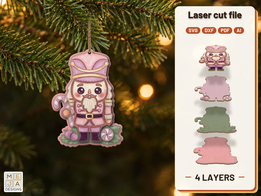 Sugar Plum Nutcracker Ornament laser cut file: the finished layered piece, hand painted