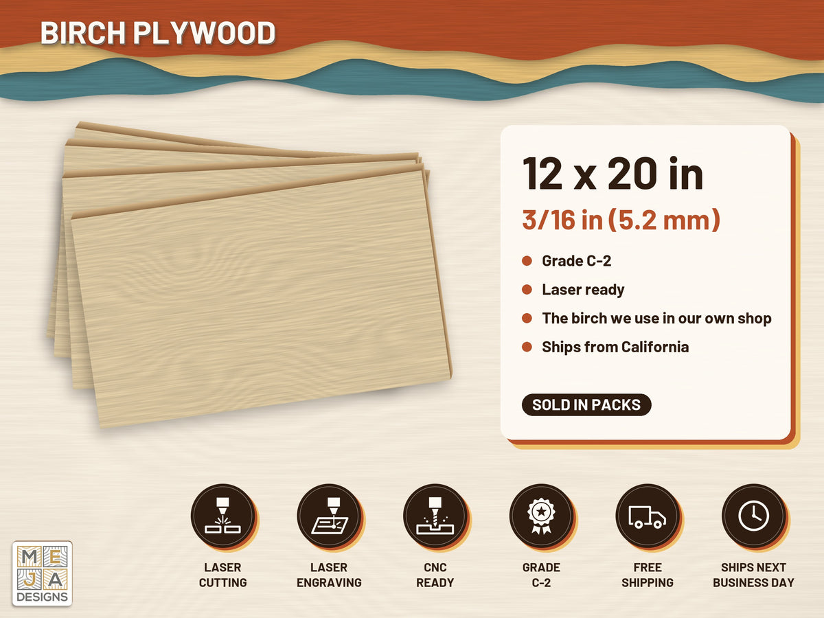 Birch Plywood Sheets 12 x 20 in, 3/16 in (5.2 mm): plywood