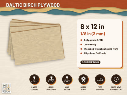Baltic Birch Plywood Sheets 8 x 12 in, 1/8 in (3 mm): plywood
