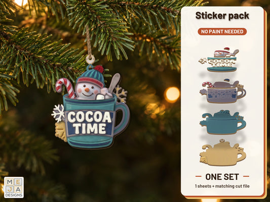Snowman Cocoa Mug Ornament sticker pack: the printed sticker pack