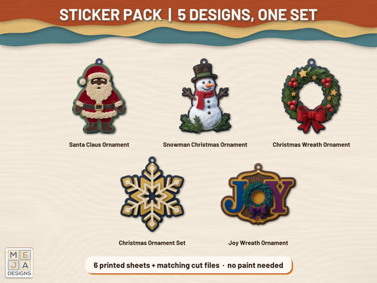 Country Christmas Ornament Set sticker pack: the printed sticker pack