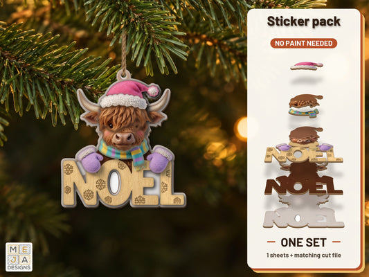 Highland Cow Noel Ornament sticker pack: the printed sticker pack