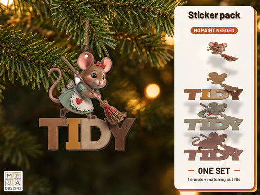 Tidy Mouse Ornament sticker pack: the printed sticker pack