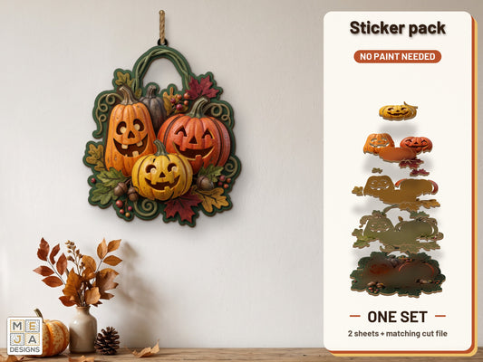 Curly Vine Jack-O'-Lantern Trio sticker pack: the printed sticker pack