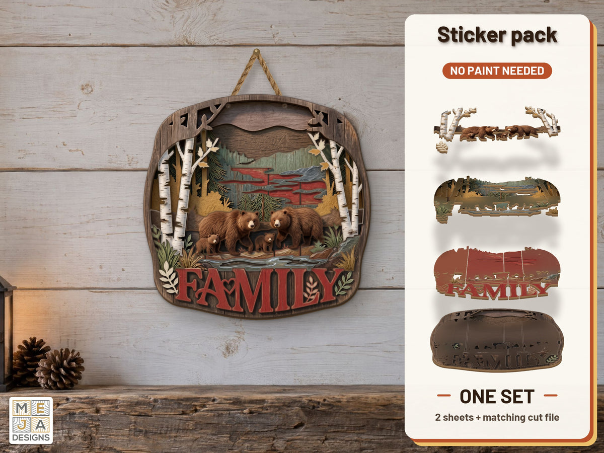Rustic Bear Family Sign sticker pack: the printed sticker pack