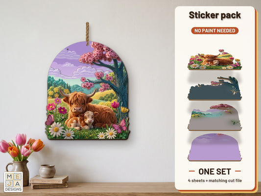 Highland Cow Family Sign sticker pack: the printed sticker pack