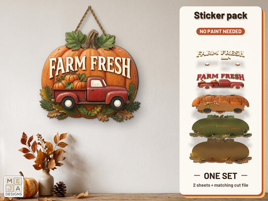 Farm Fresh Farm Truck with Pumpkins Shaped Sign sticker pack: the printed sticker pack