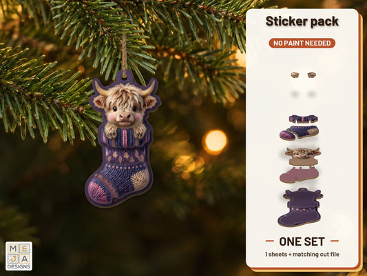 Highland Calf Stocking Ornament sticker pack: the printed sticker pack