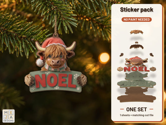 Highland Cow Noel Ornament sticker pack: the printed sticker pack