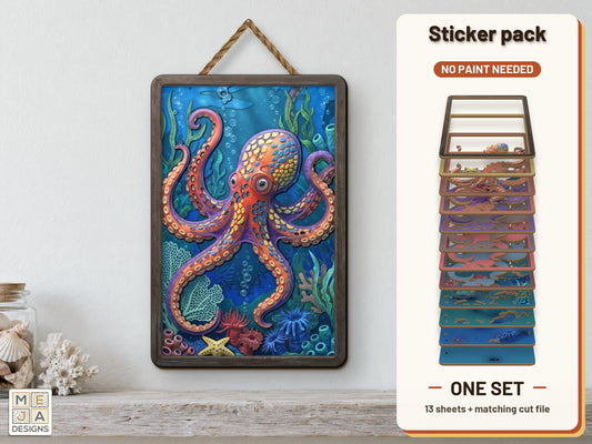 Octopus Coral Reef Sign sticker pack: the printed sticker pack