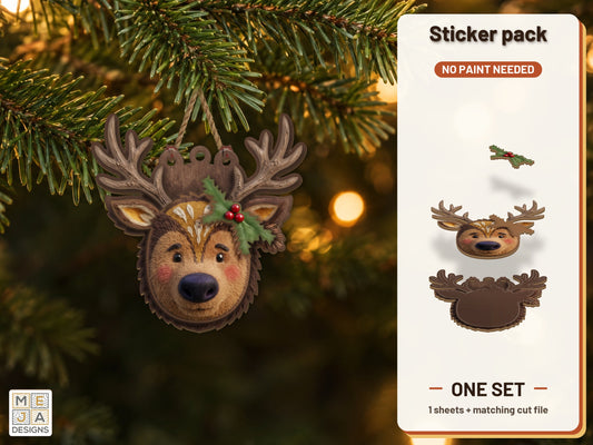 Reindeer Face Ornament sticker pack: the printed sticker pack