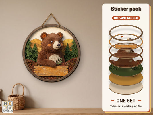 Woodland Bear Friend Hello Sign sticker pack: the printed sticker pack
