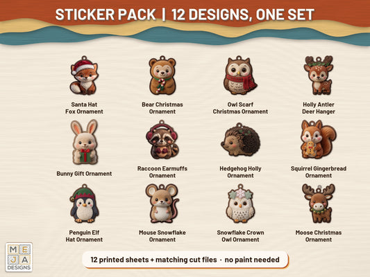 Woodland Critter Christmas Ornament Set sticker pack: the printed sticker pack