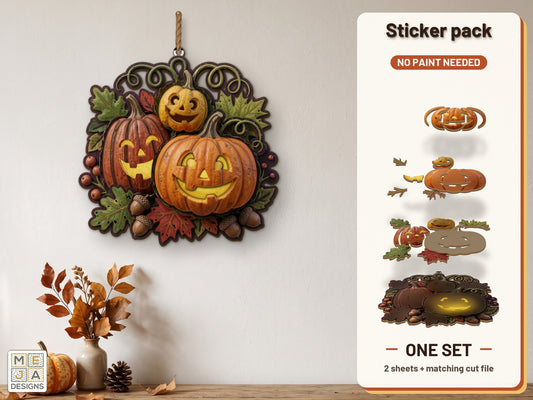 Jack-o'-Lantern Trio Sign sticker pack: the printed sticker pack