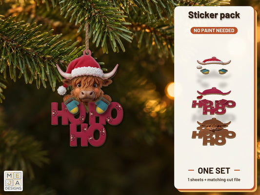 Highland Cow Ho Ho Ho Ornament sticker pack: the printed sticker pack