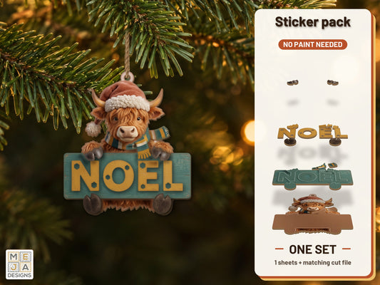 Highland Cow Noel Ornament sticker pack: the printed sticker pack