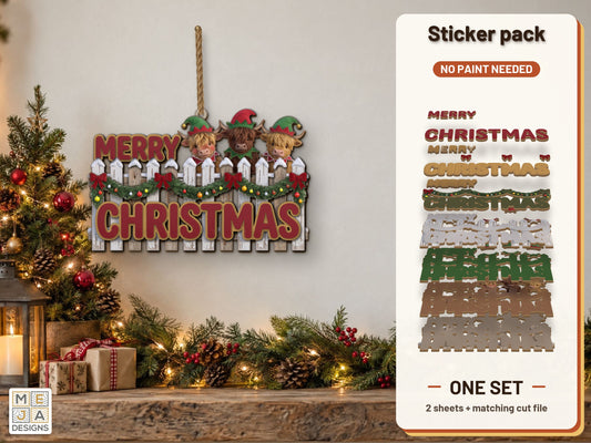 Highland Cow Elves Christmas Sign sticker pack: the printed sticker pack