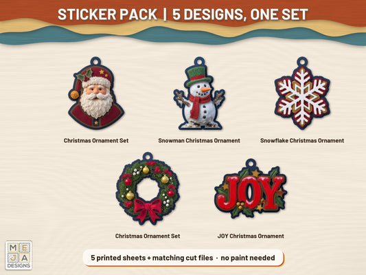 Rustic Holly Christmas Ornament Set sticker pack: the printed sticker pack