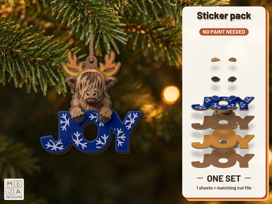 Highland Cow Reindeer Ornament sticker pack: the printed sticker pack