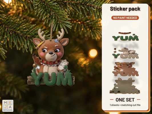Juniper Reindeer YUM Ornament sticker pack: the printed sticker pack