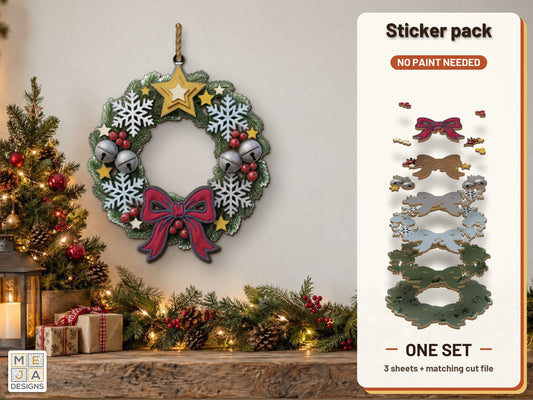 Snowflake Star Christmas Wreath sticker pack: the printed sticker pack