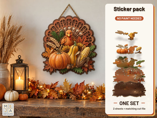 Harvest Turkey with Fancy Tail sticker pack: the printed sticker pack