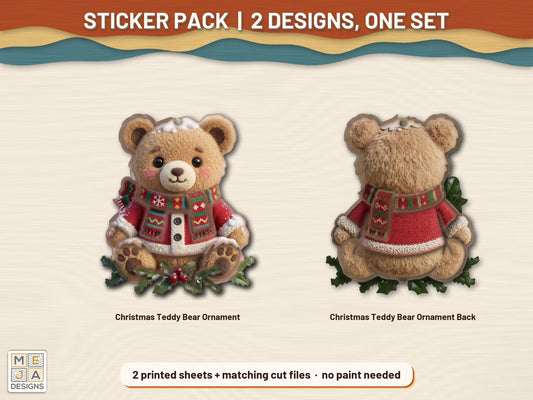 Two-Sided Christmas Teddy Bear Ornament sticker pack: the printed sticker pack