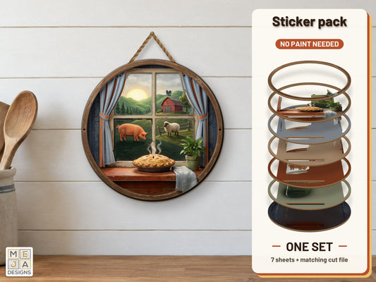Country Kitchen Window Sign sticker pack: the printed sticker pack