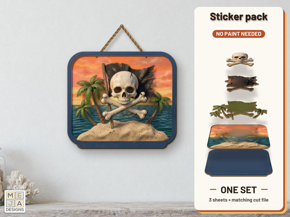 Jolly Roger Island Sign sticker pack: the printed sticker pack