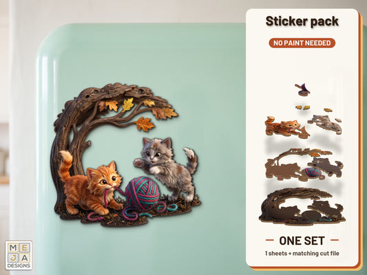Kittens Yarn Autumn Magnet sticker pack: the printed sticker pack