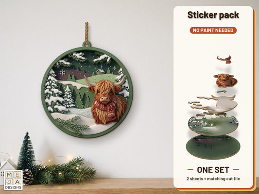 Highland Cow Winter Hanger sticker pack: the printed sticker pack