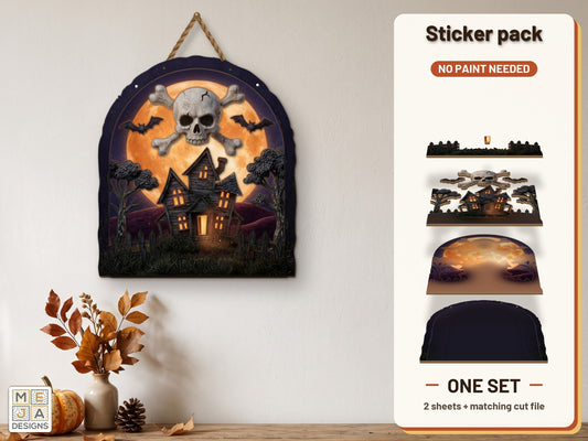 Skull Haunted House Sign sticker pack: the printed sticker pack
