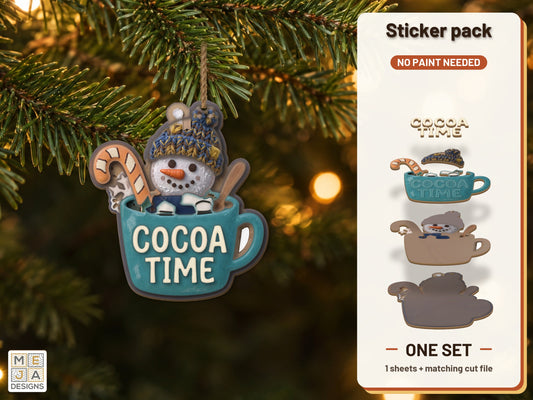 Cocoa Time Snowman Ornament sticker pack: the printed sticker pack
