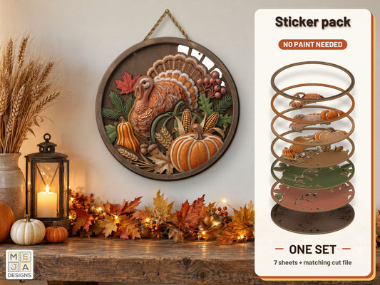 Harvest Turkey Round Frame Sign sticker pack: the printed sticker pack