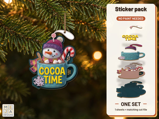 Snowman Cocoa Mug Ornament sticker pack: the printed sticker pack