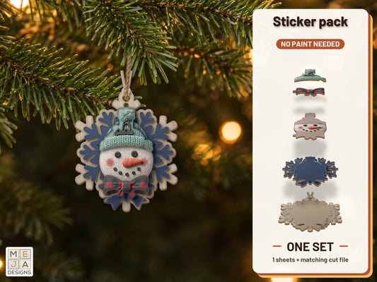 Snowflake Snowman Ornament sticker pack: the printed sticker pack