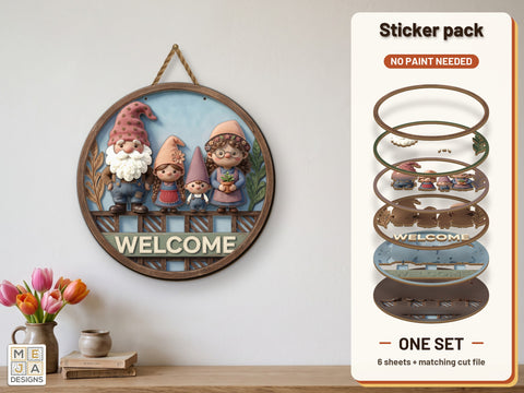 Gnome Family Welcome Sign Sticker Pack