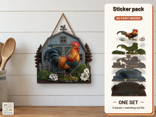 Blue Barn Rooster and Weathervane sticker pack: the printed sticker pack