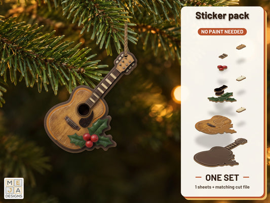 Acoustic Guitar Holly Ornament sticker pack: the printed sticker pack