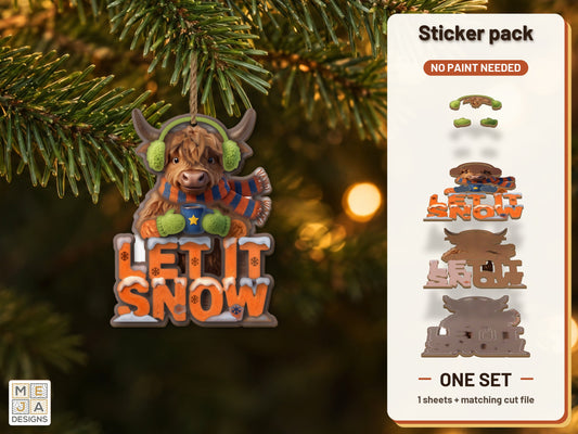 Highland Cow Let It Snow Ornament sticker pack: the printed sticker pack