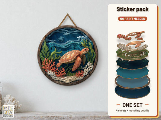 Sea Turtle Reef Scene sticker pack: the printed sticker pack