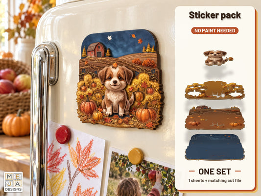 Pumpkin Patch Puppy Magnet sticker pack: the printed sticker pack