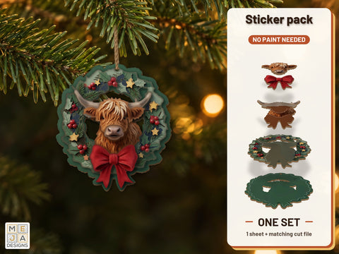 Highland Cow Wreath Ornament Sticker Pack