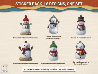 Marshmallow Snowman Ornament Set sticker pack: the printed sticker pack