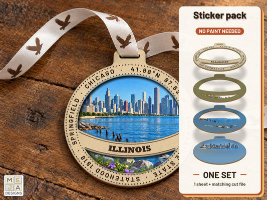 Illinois State Ornament sticker pack: the printed sticker pack