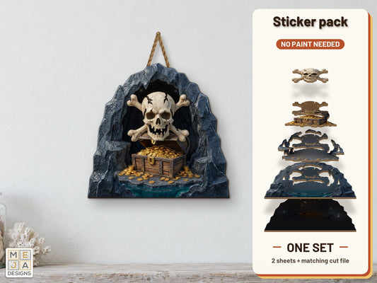 Pirate Skull Treasure Cave sticker pack: the printed sticker pack