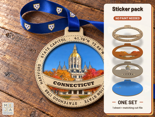 Connecticut State Ornament sticker pack: the printed sticker pack