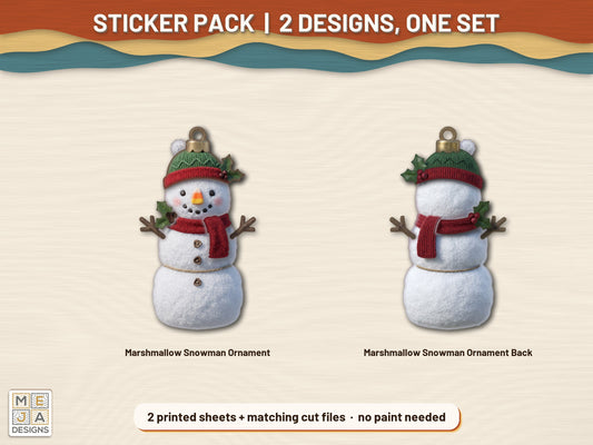 Two-Sided Marshmallow Snowman Ornament sticker pack: the printed sticker pack